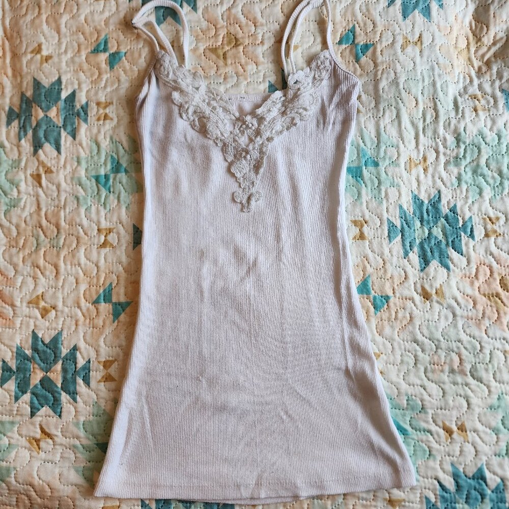 White Tank Top w/ Lace Trim